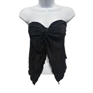 Papermoon Black Plisse Pleated Twist Front Handkerchief Hem Tube Top Womens Med